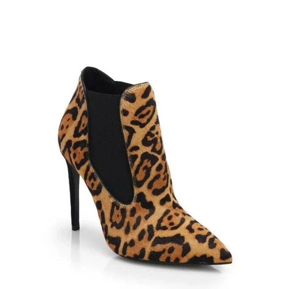 RALPH LAUREN PURPLE LABEL TALLEN WOMENS LEOPARD HAIRCALF ANKLE HEEL BOOT 38.5